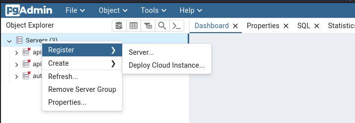 Register a new server with PgAdmin4