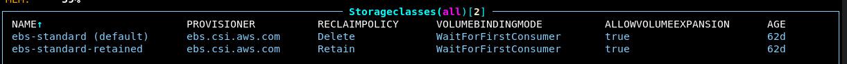 Storage classes in the cluster