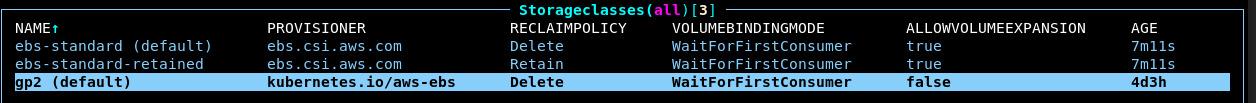 Storage classes in the cluster